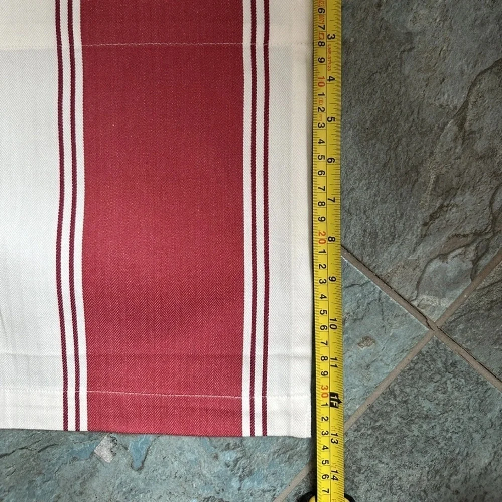 POTTERY BARN CADIZ STRIPE CAFE CURTAIN 13”x44” (2 Panels) RED POLE POCKET Set